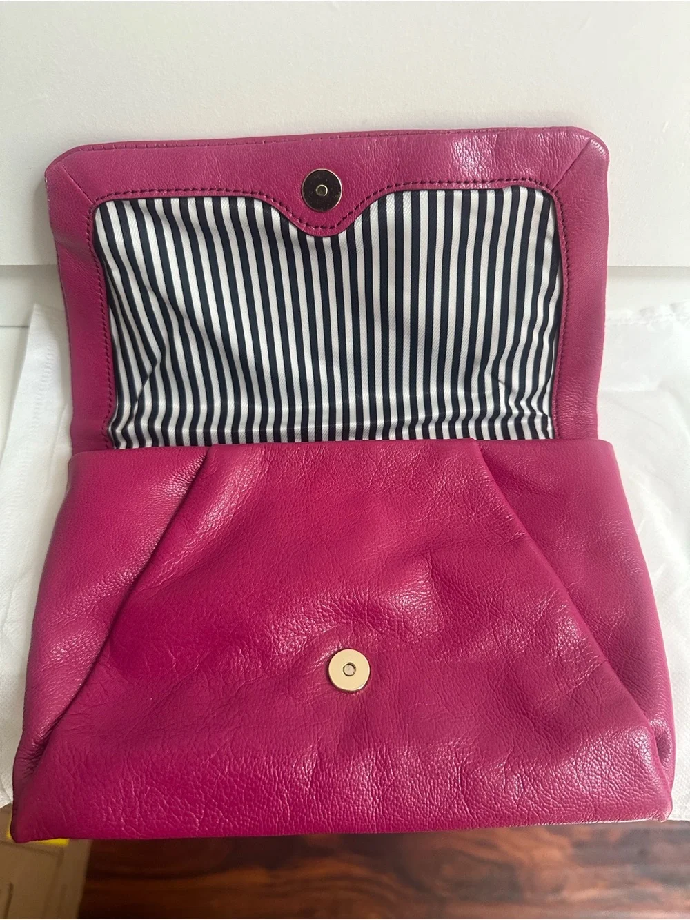 Authentic kate spade Magenta Leather Fold-Over Clutch with Gold Logo